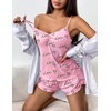 image:imageEkouaer Womens Cami Pajama Sets 2 Piece Ribbed Knit Lingerie Sleeveless Tank Top and Shorts Camisole Pjs SleepwearLove Script Pink