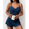 image:imageEkouaer Womens Cami Pajama Sets 2 Piece Ribbed Knit Lingerie Sleeveless Tank Top and Shorts Camisole Pjs SleepwearNavy Blue
