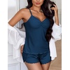 image:imageEkouaer Womens Cami Pajama Sets 2 Piece Ribbed Knit Lingerie Sleeveless Tank Top and Shorts Camisole Pjs SleepwearNavy Blue