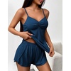 image:imageEkouaer Womens Cami Pajama Sets 2 Piece Ribbed Knit Lingerie Sleeveless Tank Top and Shorts Camisole Pjs SleepwearNavy Blue