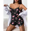image:imageEkouaer Womens Cami Pajama Sets 2 Piece Ribbed Knit Lingerie Sleeveless Tank Top and Shorts Camisole Pjs SleepwearPink Hearts Print