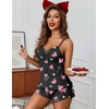 image:imageEkouaer Womens Cami Pajama Sets 2 Piece Ribbed Knit Lingerie Sleeveless Tank Top and Shorts Camisole Pjs SleepwearPink Hearts Print