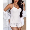 image:imageEkouaer Womens Cami Pajama Sets 2 Piece Ribbed Knit Lingerie Sleeveless Tank Top and Shorts Camisole Pjs SleepwearWhite