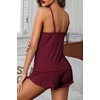 image:imageEkouaer Womens Cami Pajama Sets 2 Piece Ribbed Knit Lingerie Sleeveless Tank Top and Shorts Camisole Pjs SleepwearWine Red