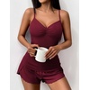 image:imageEkouaer Womens Cami Pajama Sets 2 Piece Ribbed Knit Lingerie Sleeveless Tank Top and Shorts Camisole Pjs SleepwearWine Red