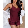 image:imageEkouaer Womens Cami Pajama Sets 2 Piece Ribbed Knit Lingerie Sleeveless Tank Top and Shorts Camisole Pjs SleepwearWine Red