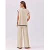 image:imageEkouaer Womens Matching Sets Knit Sweater Sets 2 Pieces Outfits Pullover Tops Wide Legs Pants Lounge SetBeige