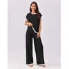 image:imageEkouaer Womens Matching Sets Knit Sweater Sets 2 Pieces Outfits Pullover Tops Wide Legs Pants Lounge SetBlack