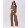 image:imageEkouaer Womens Matching Sets Knit Sweater Sets 2 Pieces Outfits Pullover Tops Wide Legs Pants Lounge SetBrown