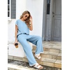 image:imageEkouaer Womens Matching Sets Knit Sweater Sets 2 Pieces Outfits Pullover Tops Wide Legs Pants Lounge SetClear Blue