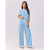 image:imageEkouaer Womens Matching Sets Knit Sweater Sets 2 Pieces Outfits Pullover Tops Wide Legs Pants Lounge SetClear Blue
