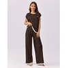 image:imageEkouaer Womens Matching Sets Knit Sweater Sets 2 Pieces Outfits Pullover Tops Wide Legs Pants Lounge SetCoffee