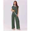 image:imageEkouaer Womens Matching Sets Knit Sweater Sets 2 Pieces Outfits Pullover Tops Wide Legs Pants Lounge SetDeep Green