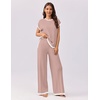 image:imageEkouaer Womens Matching Sets Knit Sweater Sets 2 Pieces Outfits Pullover Tops Wide Legs Pants Lounge SetDusty Pink