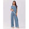 image:imageEkouaer Womens Matching Sets Knit Sweater Sets 2 Pieces Outfits Pullover Tops Wide Legs Pants Lounge SetGrey Blue