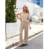 image:imageEkouaer Womens Matching Sets Knit Sweater Sets 2 Pieces Outfits Pullover Tops Wide Legs Pants Lounge SetKhaki