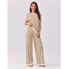 image:imageEkouaer Womens Matching Sets Knit Sweater Sets 2 Pieces Outfits Pullover Tops Wide Legs Pants Lounge SetKhaki