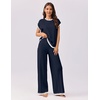 image:imageEkouaer Womens Matching Sets Knit Sweater Sets 2 Pieces Outfits Pullover Tops Wide Legs Pants Lounge SetNavy Blue