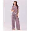 image:imageEkouaer Womens Matching Sets Knit Sweater Sets 2 Pieces Outfits Pullover Tops Wide Legs Pants Lounge SetPurple