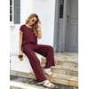 image:imageEkouaer Womens Matching Sets Knit Sweater Sets 2 Pieces Outfits Pullover Tops Wide Legs Pants Lounge SetRed