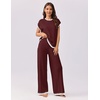 image:imageEkouaer Womens Matching Sets Knit Sweater Sets 2 Pieces Outfits Pullover Tops Wide Legs Pants Lounge SetRed