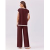 image:imageEkouaer Womens Matching Sets Knit Sweater Sets 2 Pieces Outfits Pullover Tops Wide Legs Pants Lounge SetRed