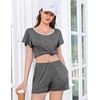 image:imageEkouaer Womens Pajama Set Summer Short Sleeve Pjs Sleepwear Cute 2 Piece Lounge Sets SXXLDeep Floral Gray