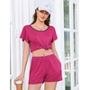 image:imageEkouaer Womens Pajama Set Summer Short Sleeve Pjs Sleepwear Cute 2 Piece Lounge Sets SXXLRose Red