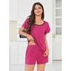 image:imageEkouaer Womens Pajama Set Summer Short Sleeve Pjs Sleepwear Cute 2 Piece Lounge Sets SXXLRose Red