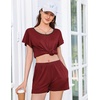 image:imageEkouaer Womens Pajama Set Summer Short Sleeve Pjs Sleepwear Cute 2 Piece Lounge Sets SXXLWine Red