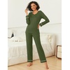 image:imageEkouaer Womens Pajama Sets 2 piece Lounge Sets for Women Vneck Long Sleeve Top and Elastic Waist Pants with PocketsArmy Green