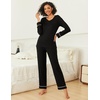image:imageEkouaer Womens Pajama Sets 2 piece Lounge Sets for Women Vneck Long Sleeve Top and Elastic Waist Pants with PocketsBlack