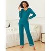 image:imageEkouaer Womens Pajama Sets 2 piece Lounge Sets for Women Vneck Long Sleeve Top and Elastic Waist Pants with PocketsBlue Green