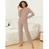 image:imageEkouaer Womens Pajama Sets 2 piece Lounge Sets for Women Vneck Long Sleeve Top and Elastic Waist Pants with PocketsDark Khaki