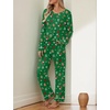 image:imageEkouaer Womens Pajama Sets 2 piece Lounge Sets for Women Vneck Long Sleeve Top and Elastic Waist Pants with PocketsGreen Snowflakes