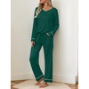 image:imageEkouaer Womens Pajama Sets 2 piece Lounge Sets for Women Vneck Long Sleeve Top and Elastic Waist Pants with PocketsLake Green