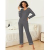 image:imageEkouaer Womens Pajama Sets 2 piece Lounge Sets for Women Vneck Long Sleeve Top and Elastic Waist Pants with PocketsMix Grey