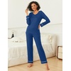 image:imageEkouaer Womens Pajama Sets 2 piece Lounge Sets for Women Vneck Long Sleeve Top and Elastic Waist Pants with PocketsNavy Army