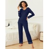 image:imageEkouaer Womens Pajama Sets 2 piece Lounge Sets for Women Vneck Long Sleeve Top and Elastic Waist Pants with PocketsNavy Blue