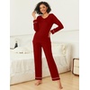 image:imageEkouaer Womens Pajama Sets 2 piece Lounge Sets for Women Vneck Long Sleeve Top and Elastic Waist Pants with PocketsWine Red