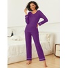 image:imageEkouaer Womens Pajama Sets 2 piece Lounge Sets for Women Vneck Long Sleeve Top and Elastic Waist Pants with PocketsWineberry