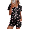 image:imageEkouaer Womens Pajama Sets Button Down Lounge Set 2 Piece Loungewear Soft Sleepwear Short Sleeve Pjs with PocketsAhearts Black