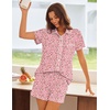 image:imageEkouaer Womens Pajama Sets Button Down Lounge Set 2 Piece Loungewear Soft Sleepwear Short Sleeve Pjs with PocketsAhearts Pink