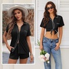 image:imageEkouaer Womens Pajama Sets Button Down Lounge Set 2 Piece Loungewear Soft Sleepwear Short Sleeve Pjs with PocketsBlack