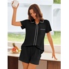 image:imageEkouaer Womens Pajama Sets Button Down Lounge Set 2 Piece Loungewear Soft Sleepwear Short Sleeve Pjs with PocketsBlack