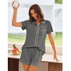 image:imageEkouaer Womens Pajama Sets Button Down Lounge Set 2 Piece Loungewear Soft Sleepwear Short Sleeve Pjs with PocketsDark Gray