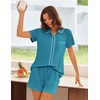 image:imageEkouaer Womens Pajama Sets Button Down Lounge Set 2 Piece Loungewear Soft Sleepwear Short Sleeve Pjs with PocketsDark Peacock Blue