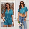 image:imageEkouaer Womens Pajama Sets Button Down Lounge Set 2 Piece Loungewear Soft Sleepwear Short Sleeve Pjs with PocketsDark Peacock Blue