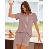 image:imageEkouaer Womens Pajama Sets Button Down Lounge Set 2 Piece Loungewear Soft Sleepwear Short Sleeve Pjs with PocketsDark Pink