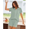 image:imageEkouaer Womens Pajama Sets Button Down Lounge Set 2 Piece Loungewear Soft Sleepwear Short Sleeve Pjs with PocketsGreen